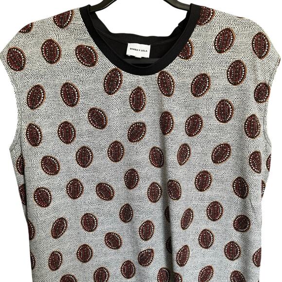 Bimba Y Lola Abstract Print Sleeveless Blouse Top White Black Size Medium - Picture 3 of 10